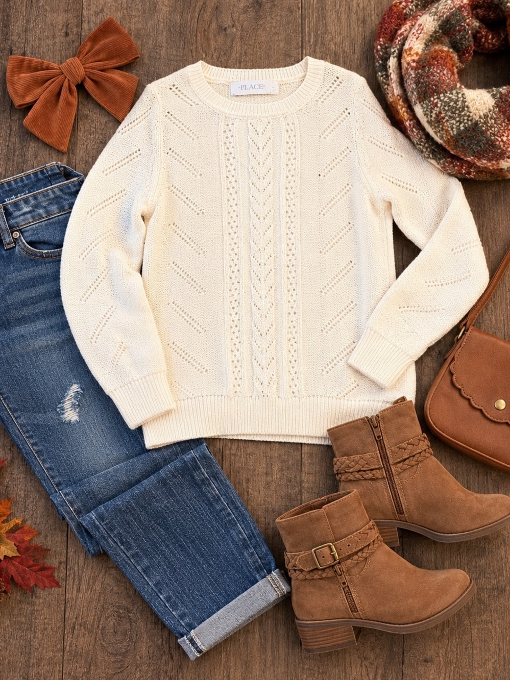 The Children's Place Cream Cable Crewneck Sweater